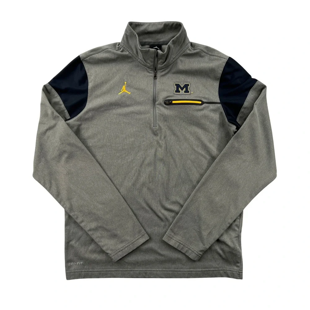 Jordan Michigan Wolverines Dri-FIT Quarter Zip Pullover Gray Mens Small College